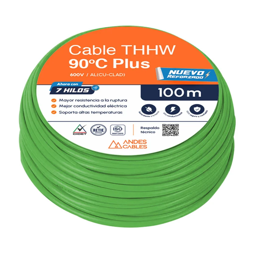 CABLE FLEXIBLE THHW 14 AWG VERDE X100Mts (803950) ANDES