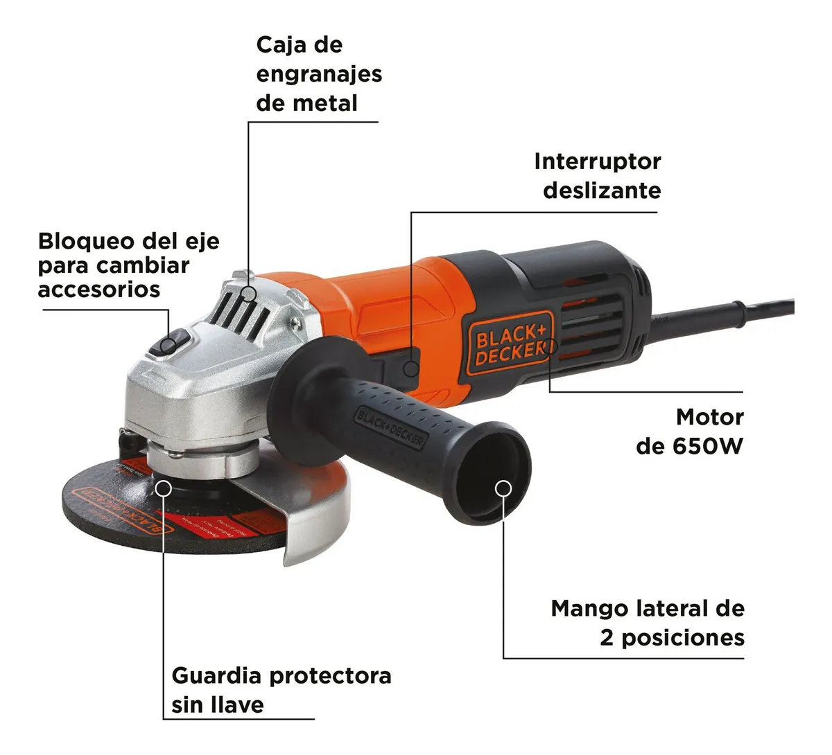 PULIDORA 4-1-2" 650W - 12.000RPM (G650-B3) BLACK&DECKER - Vista 3