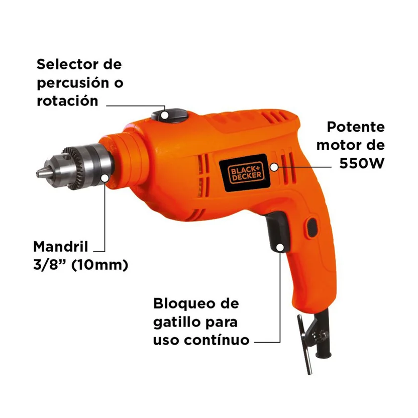 TALADRO PERCUTOR 3-8" 550W - 2.900RPM (TB550-B3) BLACK&DECKER - Vista 4