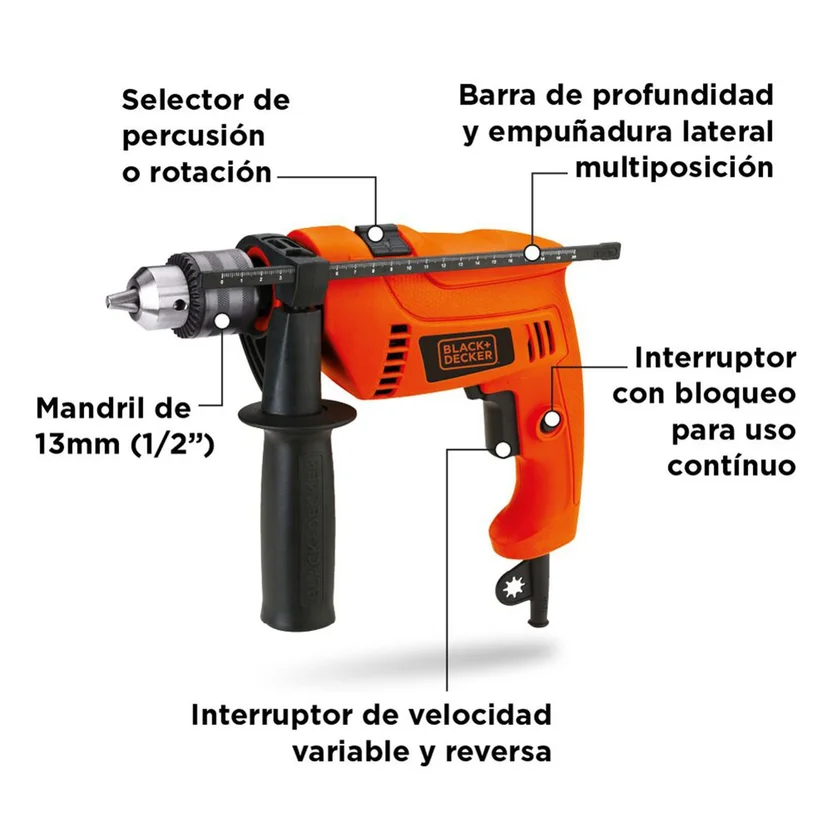 TALADRO PERCUTOR 1-2" 550W - 2.800RPM (HD555-B3) BLACK&DECKER - Vista 4