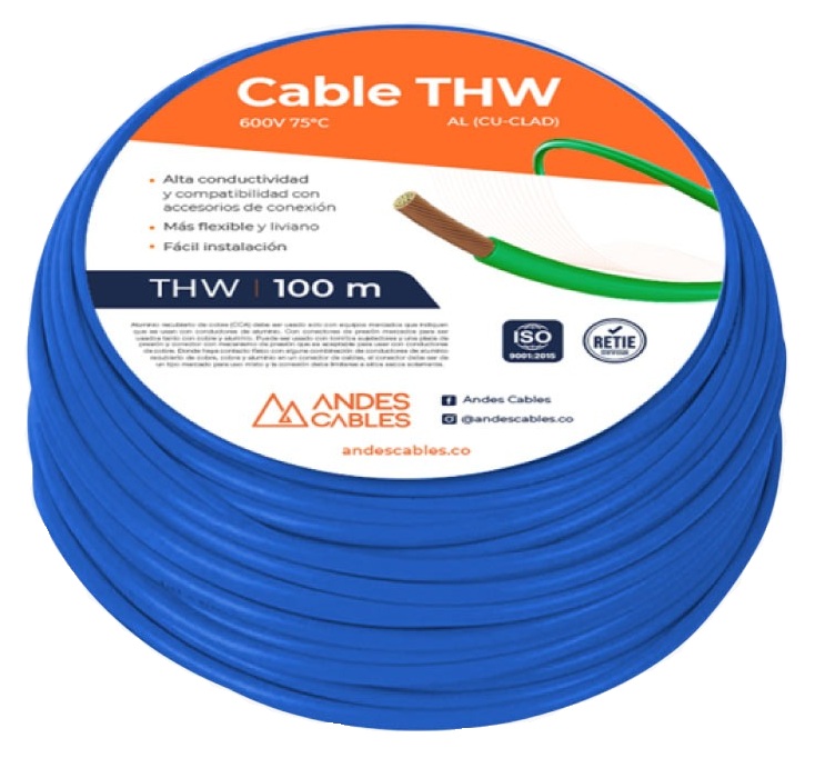 CABLE FLEX THW 14 AWG AZUL x100MTs (80549) ANDES