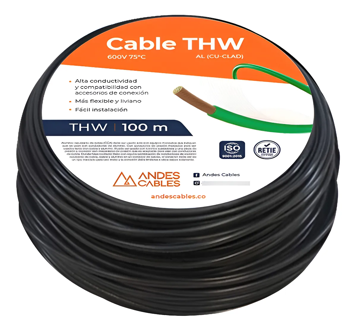 CABLE FLEX THW 14 AWG NEGRO x100Mts (80185) ANDES