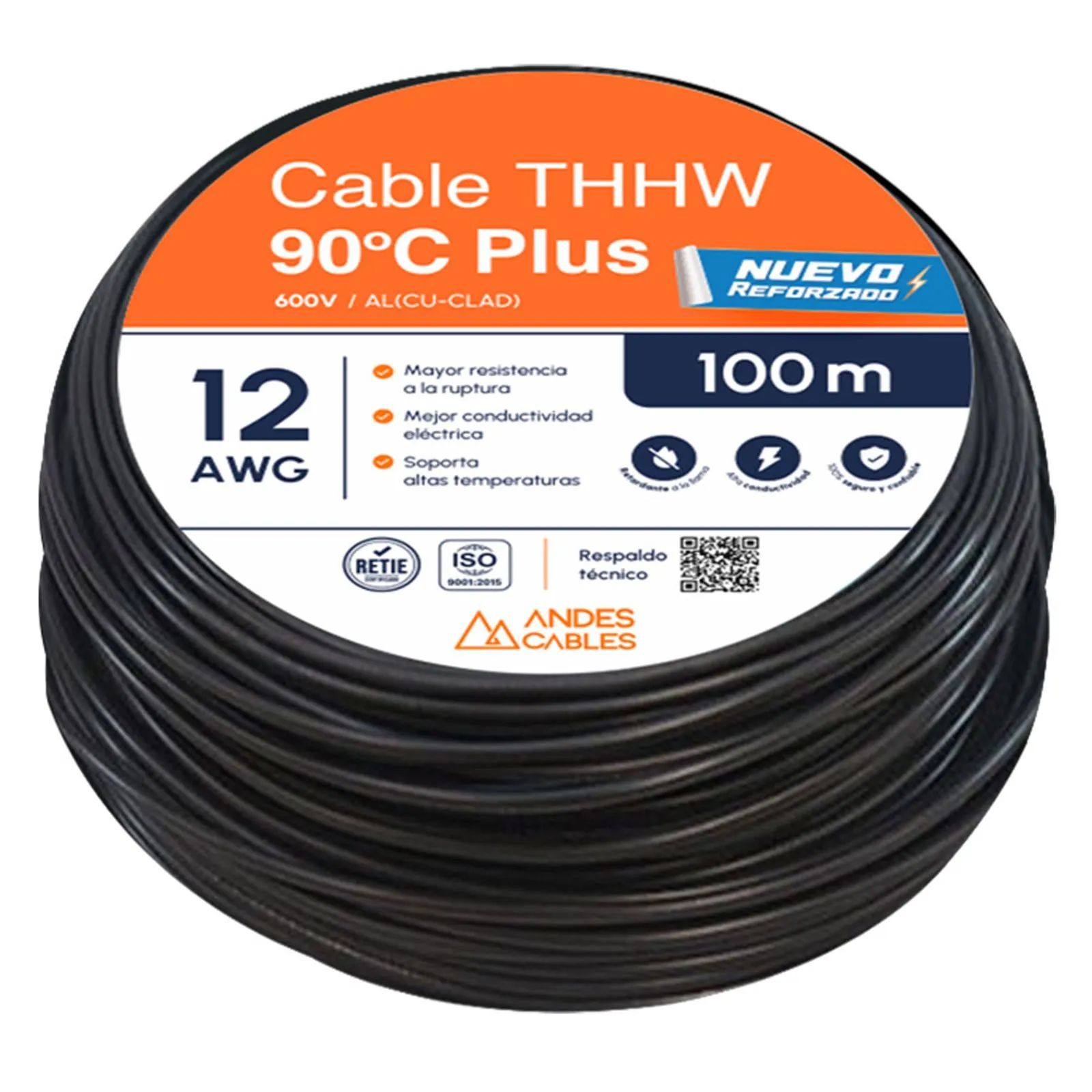 CABLE FLEX THW 12 AWG NEGRO x100Mts (751955) ANDES