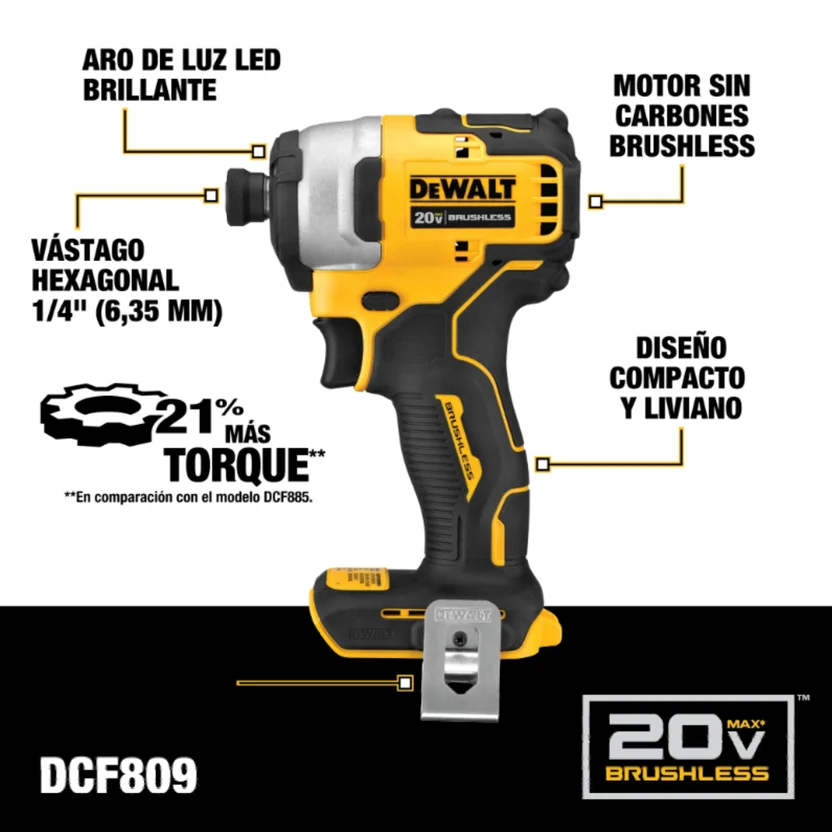 COMBO TALADRO PERCUTOR 1-2" + ATORNILLADOR DE IMPACTO 1-4" 20V (DCK276D2-B3) DEWALT - Vista 3
