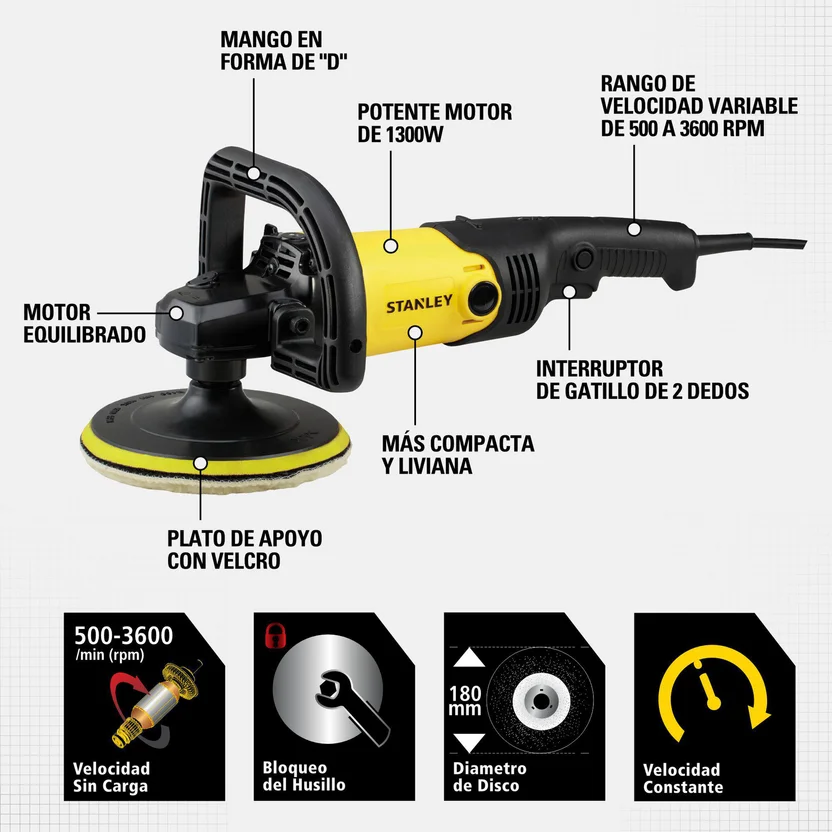 POLICHADORA 7" 1300W - 3000RPM (SP137K-B3) STANLEY - Vista 3