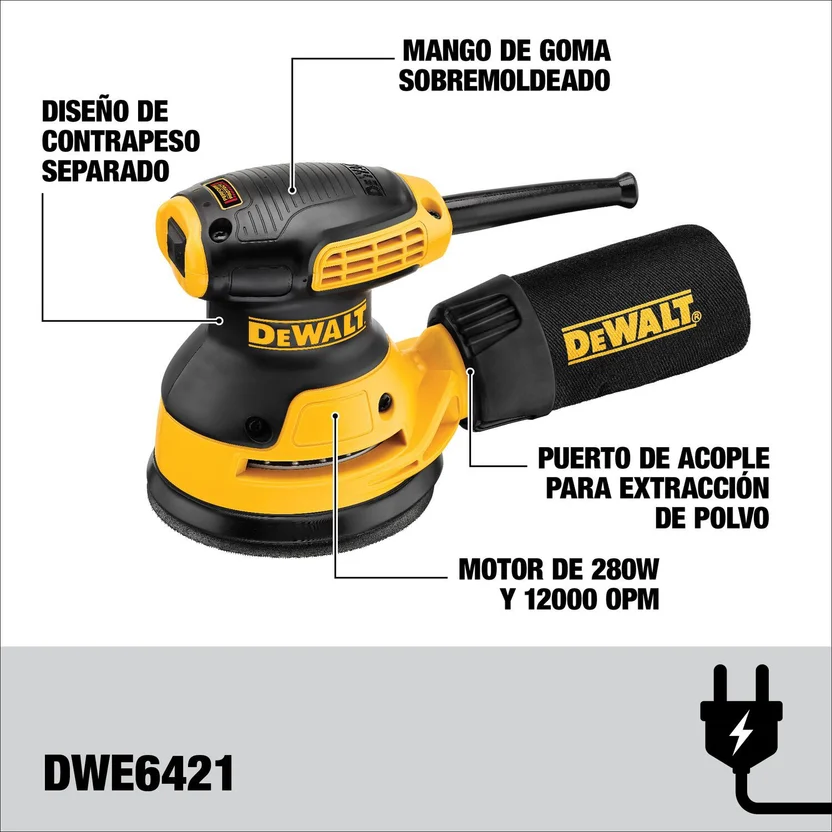 LIJADORA ROTO ORBITAL 5" 280W - 12.000opm (DWE6421-B3) DEWALT - Vista 2