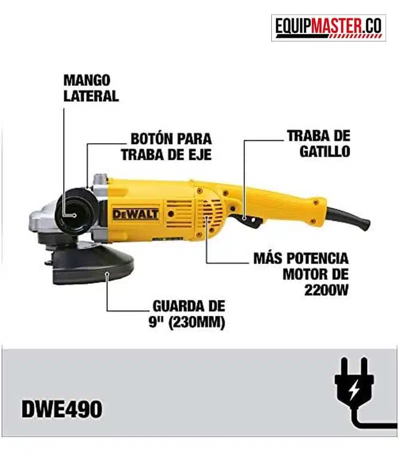 PULIDORA ANGULAR 9" 2.200W - 6.500RPM (DWE490-B3) DEWALT - Vista 3